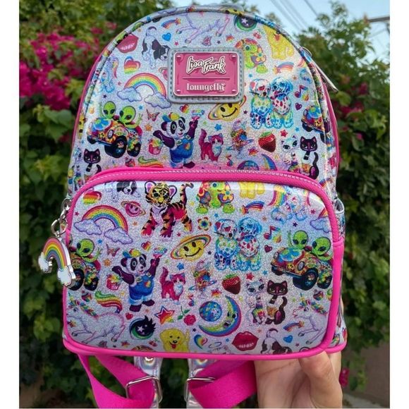 Lisa Frank Handbags - COPY - NWT Loungefly Lisa Frank Mini shiny Iridescent Backpack Holographic 90s …